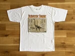 1993年公開 映画 JURASSIC PARK ジュラシック・パーク プリント Tシャツ 白 Lサイズ 綿100% ブート品？ デッドストック 未使用長期保管品