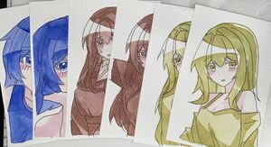 Art hand Auction [②] Ilustraciones dibujadas a mano, ilustraciones originales, postales, conjunto de 6, Historietas, Productos de anime, Ilustración dibujada a mano