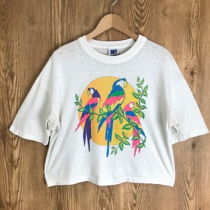 USA製 80s VINTAGE 染み込み プリント Tシャツ ショート丈 メンズM程 シングルステッチ 80年代 ヴィンテージ 古着 e24042223