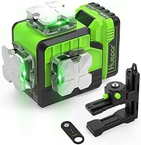 【新品送料無料】Huepar レーザー墨出し器 グリーンレーザー フルライン 3x360° L型エレベーターマウント リモコン付き