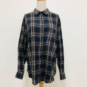 a04059 UNIQLO ユニクロ シャツ 長袖 胸ポケット 綿100％ 薄手 XL ネイビー チェック メンズ 古着 USED 万能 ベーシックカジュアルスタイル