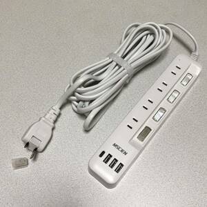 【ジャンク】電源タップ5メートルBB1262 スイッチ付きMscien 延長コード雷ガードusb付き 8個AC口 1個usb-c 3個usb-a ホワイト 