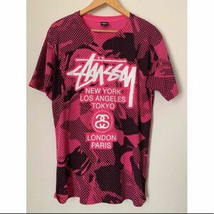 stussy 希少　ワールドツアーTシャツ　ブラック&ピンク　Lサイズ　レアモデル　デッドストック品　送料込み