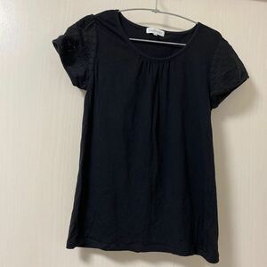 ★CLOSSHI黒袖透かし模様TシャツL