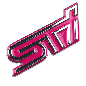【送料込】STI 3Dエンブレム (両面テープ) ピンク／メッキ 縦3.6cm×横9.2cm 金属製 スバルの画像1
