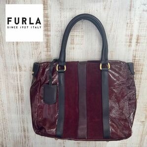 D FURLA エナメル　スエード　本革　ハンドバッグ ボルド トートバッグ