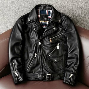  protection against cold superior article * rider's jacket original leather bike leather leather jacket locomotive cow leather leather jacket men's fashoS~5XL