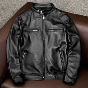 高品質 レザージャケット シングルライダース 革ジャン カウハイド 牛革 バイクレザー 本革 メンズファッション S～5XLの画像1