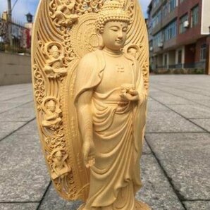 上品/綺麗★仏教美術 精密彫刻 仏像 手彫り 極上品 薬師如来立像の画像4