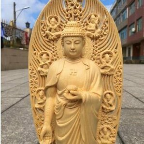 上品/綺麗★仏教美術 精密彫刻 仏像 手彫り 極上品 薬師如来立像の画像3