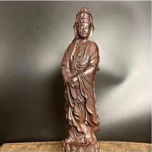 新品★仏教美術 仏像 沈香木彫り 観音菩薩 観音立像 置物 精密彫刻 高29cmの画像5