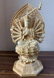  rare article * total hinoki cypress material precise sculpture Buddhist image tree carving ... sound bodhisattva image 