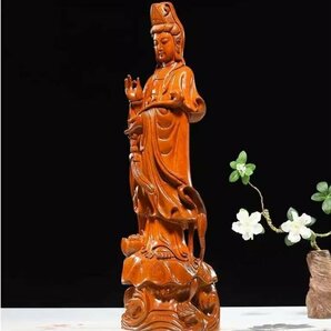 美品★仏教美術 木彫仏像 精密細工 木彫り 花梨木 天然木 置物 観音菩薩像 仏像 高さ50cmの画像3
