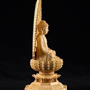 極上品★総檜材 仏教工芸品 木彫仏教 精密彫刻 阿弥陀如来座像 高さ28cmの画像3