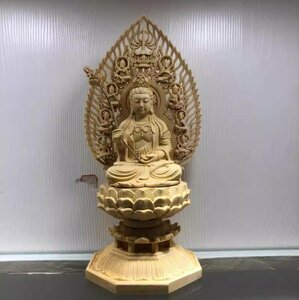  finest quality goods * Buddhism handicraft finest quality goods tree carving Buddhism total hinoki cypress material precise sculpture ... finishing goods sunlight . sound bodhisattva seat image height 28cm