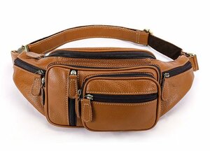  body bag men's original leather Brown diagonal .. one shoulder bag outdoor good-looking waist bag mobile storage 