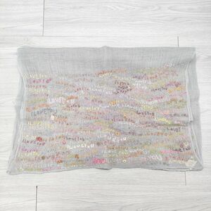 4-0408M◎Sophie DIGARD LOVE LINEN EMBROIDED SCARF 刺繍 リネン マフラー ストール ライトグレー ソフィーディガール 230089