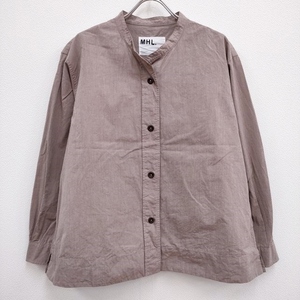 4-0409M♪MHL. 595-3253504 NATURAL COTTON CHAMBRAY サイズ2 長袖シャツ 23AW ピンクベージュ エムエイチエル 237055