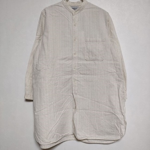 4-0411M∞YAECA WRITE 90161 BUTTON SHIRT STAND COLLAR P/O LONG ロング ブラウス シャツ ベージュ ナチュラルストライプ ヤエカ 228382