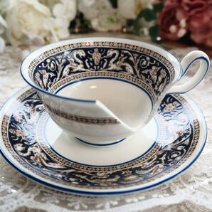 【1円スタート】 訳あり 金継用に ウェッジウッド Wedgwood フロレンティーン コバルトブルー カップ＆ソーサーの画像1