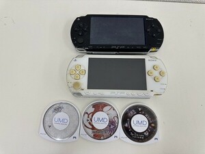 C046-N29-3097 SONY ソニー PlayStation Portable PSP-1000 黒.白 本体 ジャンク バッテリーなし ソフト3点付き 現状品①