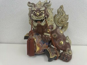 F027-J9-3654 九谷焼 獅子舞 打ち出の小槌 狛犬 縁起物 魔除け 金彩 置物 インテリア 飾り物 現状品①