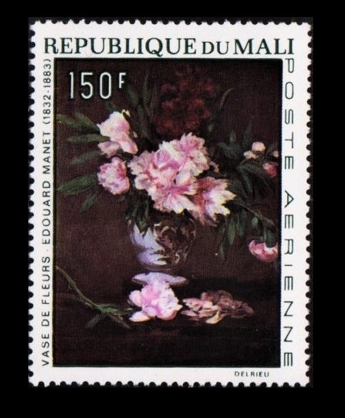 Dα189y1-3m Mali 1968 Manet painting, flower, 1 piece MNH/A, antique, collection, stamp, postcard, Africa