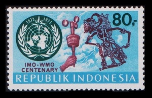 dσ27y3-2i　インドネシア1973年　世界気象機関100周年・1枚完　MNH/A