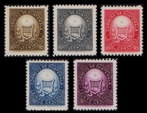 Dα116y2-4g　グアテマラ1971年　切手100年・5枚完　MNH/A