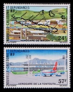 dσ43y4-2n　ニューカレドニア1977年　マジェンタ空港とトントゥータ国際空港・2枚完　MNH/A