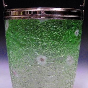 緑暈し花象嵌入りひび焼アイスペール /氷コップ あめや瓶 砂糖壷の画像5