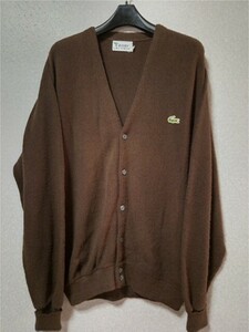 ヴィンテージ　オールド　70~80's IZOD ラコステ ダークブラウン　アクリル カーディガン XL