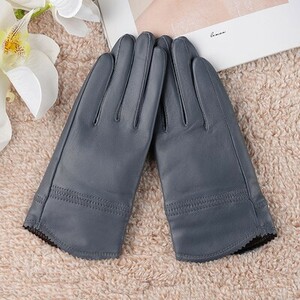 book@ leather gloves glove lady's ram leather autumn winter leather leather fur protection against cold light type tb22 gray 