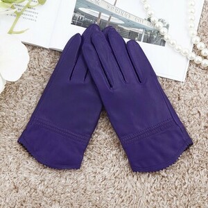 book@ leather gloves glove lady's ram leather autumn winter leather leather fur protection against cold reverse side nappy type tb22 violet 