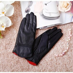 book@ leather gloves glove lady's ram leather autumn winter leather leather fur protection against cold reverse side nappy type tb22 black 