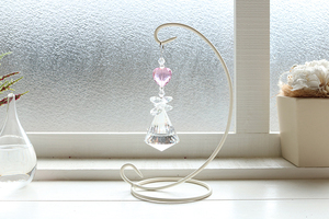 ピンクハート サンキャッチャー ホワイト スタンド付き 置物 レインボーメーカー インテリア 雑貨 クリスタルガラス