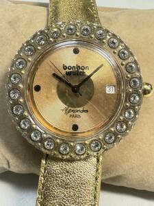 Ｌ318　稀少・レア　腕時計 bonbon watch/ボンボン　ウォッチ　Alexandra PARIS/アレクサンドラ　ラインストーン　MADE IN FRANCE デイト