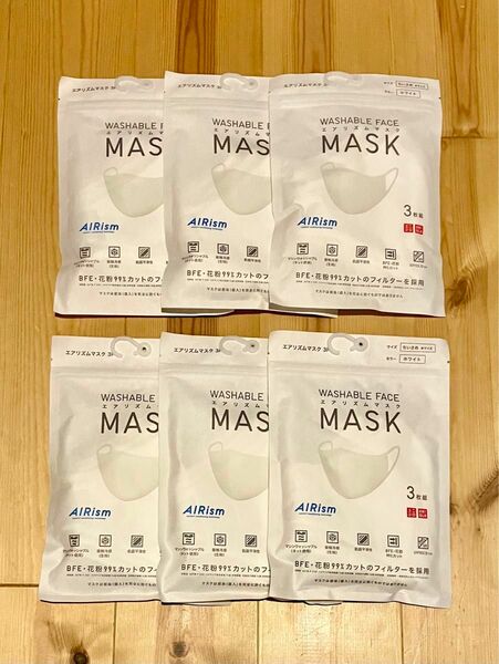UNIQLOユニクロ エアリズムマスク ちいさめ（Mサイズ） ホワイト 6袋（3枚/袋）