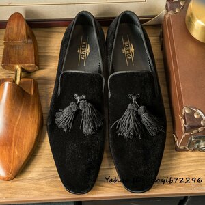 最高級◆ビジネスシューズ 本革 メンズ ローファー 職人手作り 革靴 レザーシューズ 牛革 スエード革 紳士靴 結婚式 フォーマル 24.5cm
