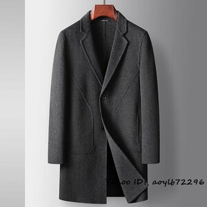 新品◆最高級 ビジネスコート ロングコート 高級ウール 新品 セレブ*WOOL 厚手 カシミヤコート紳士スーツ チェスターコート グレー 3XL