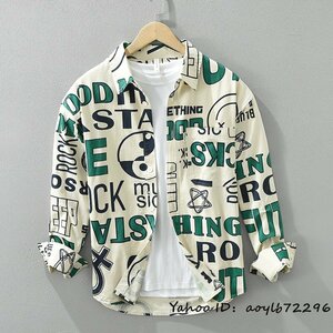 超希少 長袖シャツ メンズシャツ 総柄 花柄シャツ ヴィンテージ 上着 プリント アウター 心地良し カジュアル 新品 春秋 グリーン 2XL