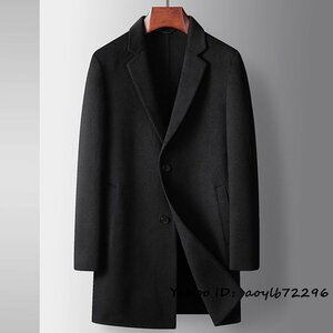 定価15万*最高級 メンズコート ウールコート 紳士 ロングコート ビジネスコート 厚手 カシミヤ チェスターコート アウター ブラック 2XL