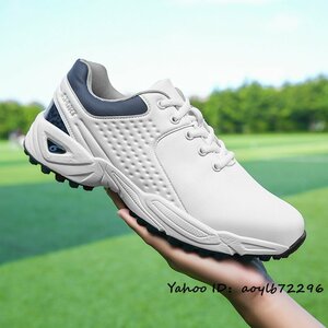 新品◆ゴルフシューズ メンズ スニーカー 4E 幅広い スパイクレス フィット感 軽量 動きやすい 運動靴 防水 耐久 練習場 ホワイト 25.5cm