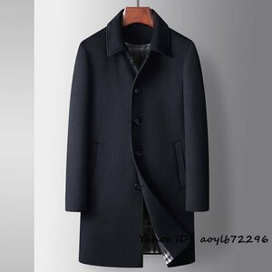 最上級*17万 ビジネスコート メンズ スーツコート セレブ*WOOL 高級品 厚手 新品 ダウンジャケット ウール 超希少 紳士スーツ ネイビー 2XL