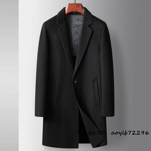 超希少 メンズコート ビジネスコート 紳士ロングコート 厚手 ウール カシミヤコート ダブルボタン チェスターコート アウター ブラック 3XL