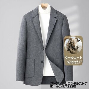 定価8万超*新品 メンズ テーラードジャケット 高級 ウール ブレザー カシミヤ混 セレブ*WOOL 美品 紳士スーツ 細身 アウター グレー L