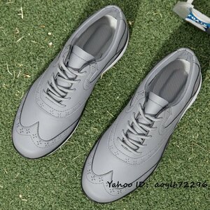 新品セール■ゴルフシューズ メンズ 通気性 彫り スニーカー Golf shoes ソフトスパイク靴 ワイドスポーツ 防水 防滑 耐磨 グレー 25.5cm