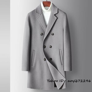 13万*最高級 ビジネスシューズ メンズ ウールコート ロングコート WOOL*セレブ 紳士スーツ チェスターコート ダブルボタン グレー 2XL