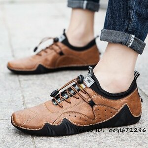  men's shoes new goods walking shoes cow leather leather shoes sneakers outdoor original leather Loafer slip-on shoes ventilation Brown 26cm