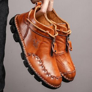  trekking shoes men's cow leather walking shoes mountain climbing shoes worker hand work outdoor Loafer is ikatto ventilation gentleman Brown 27.5cm